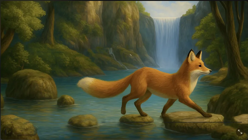 A fox crossing a stream
