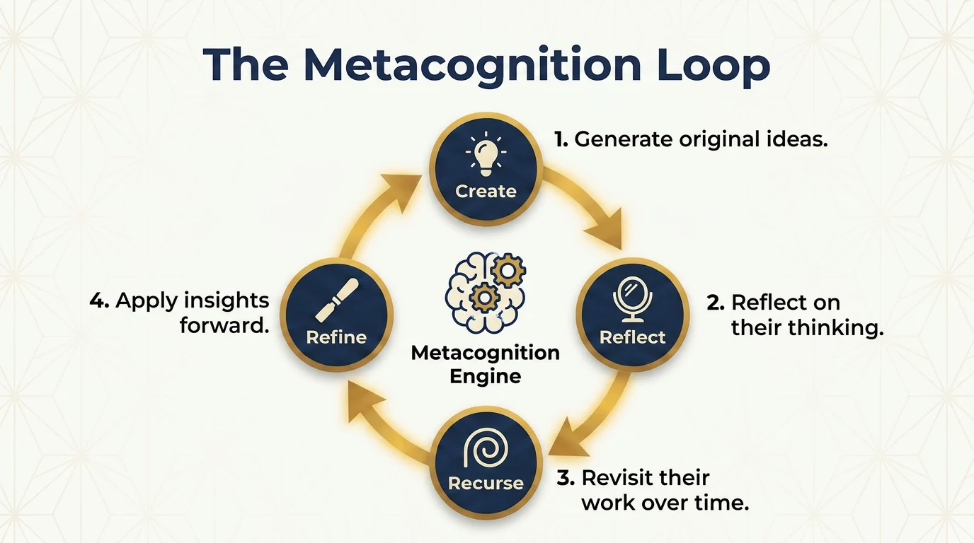 Figure 2 — The Metacognition Loop: Create → Reflect → Recurse → Refine.